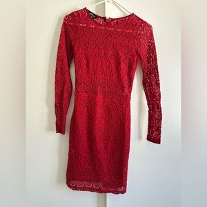 Bebe Long Sleeve Red Lace Dress Small